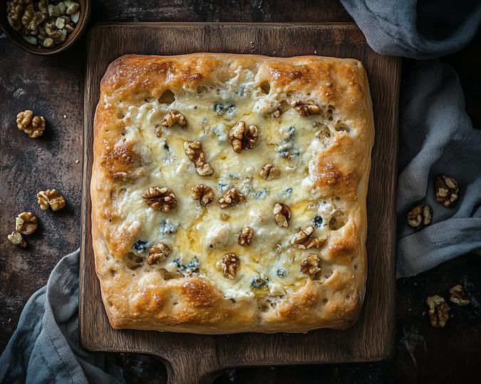 Recette de la focaccia au Bleu d’Auvergne et noix