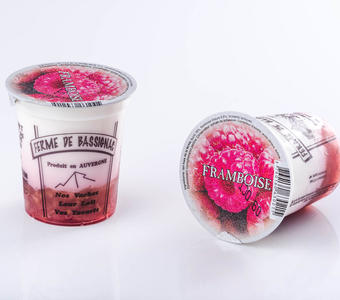 Yaourts sur lit de confiture de framboise par 4